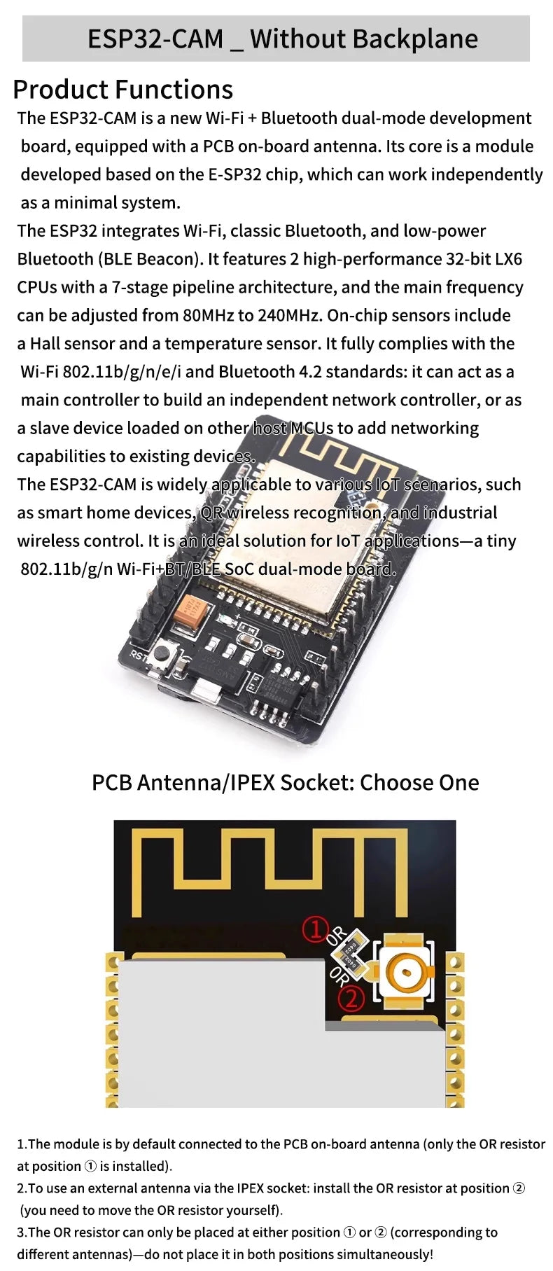 New Version ESP32-CAM Development Board with Wi-Fi + Bluetooth Module and OV3660 High-Definition Camera Module
