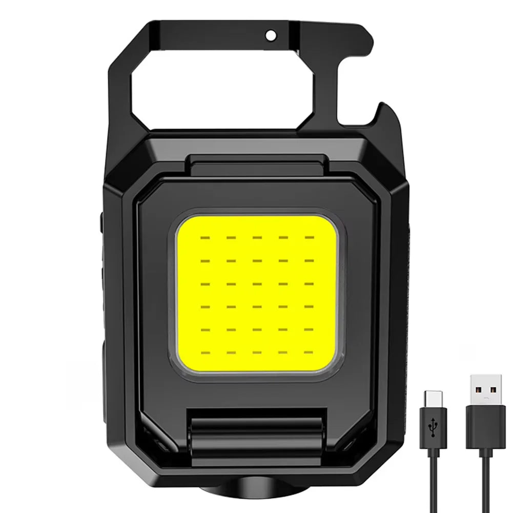 Keychain Light Mini Multifunctional Camping Flashlight USB Rechargeable LED Portable Bright COB Pocket Clip Lantern Outdoor Work