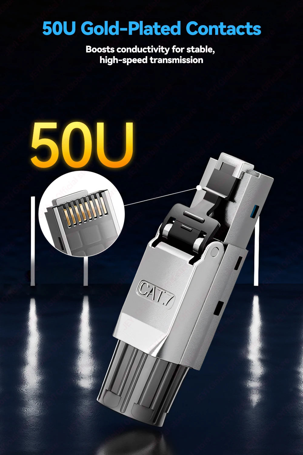 JEYI CAT8/CAT7/CAT6A RJ45 Toolless Ethernet Cable Connector 40Gbps/10Gbps Shielded Network Cable Plug for 22-24AWG STP Lan Cable