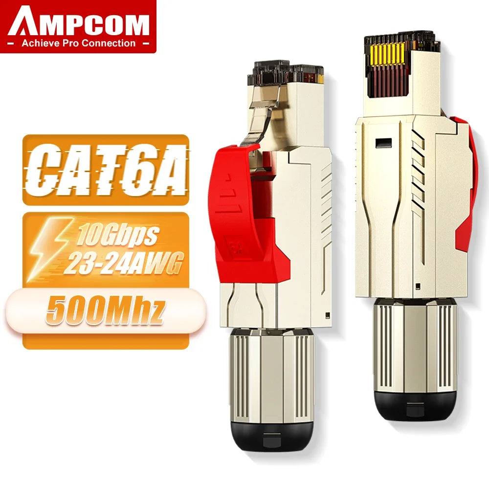 AMPCOM RJ45 Connector, CAT8 STP Tool Free Shielded Modular Plugs CAT7 CAT6A Zinc Alloy Field Termination Plug 40Gbps 2000Mhz