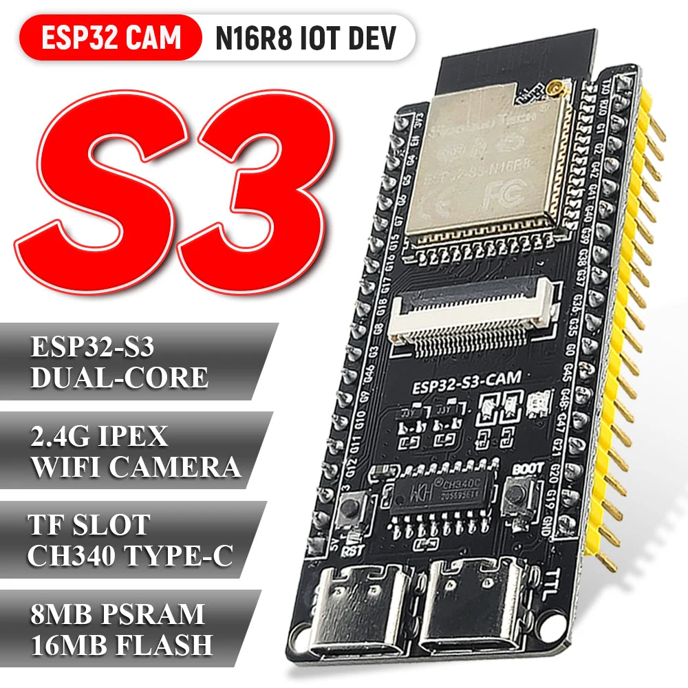 ESP32-S3 Development Board with 2.4G Extend Wifi Module for Camera Module OV2640 8MB PSRAM 16MB FLASH ESP32S3 N16R8 CAM Type-C
