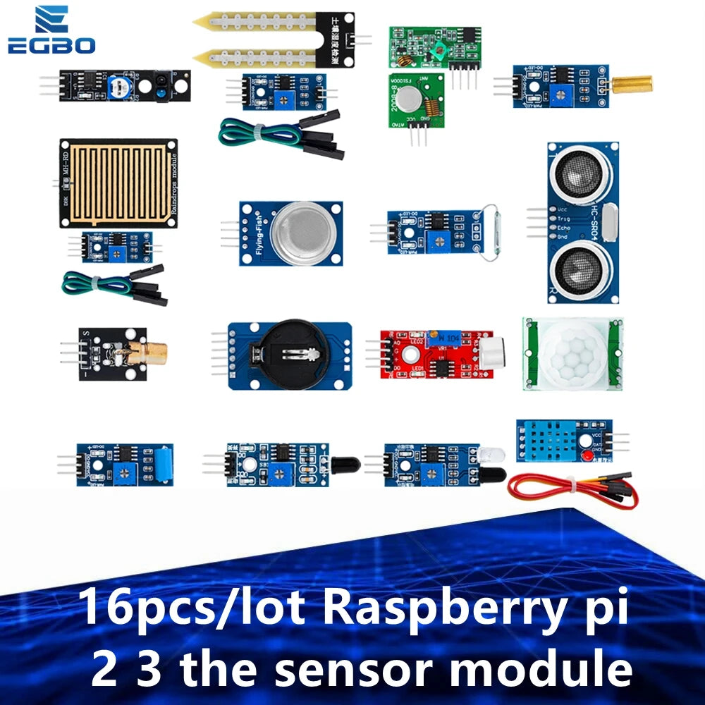 16 in 1 Sensor Module Kit HC-SR04 DHT11 DS3231 KY-008 Sound Rain Soil Detection Sensor for Arduino Raspberry Pi 2 3