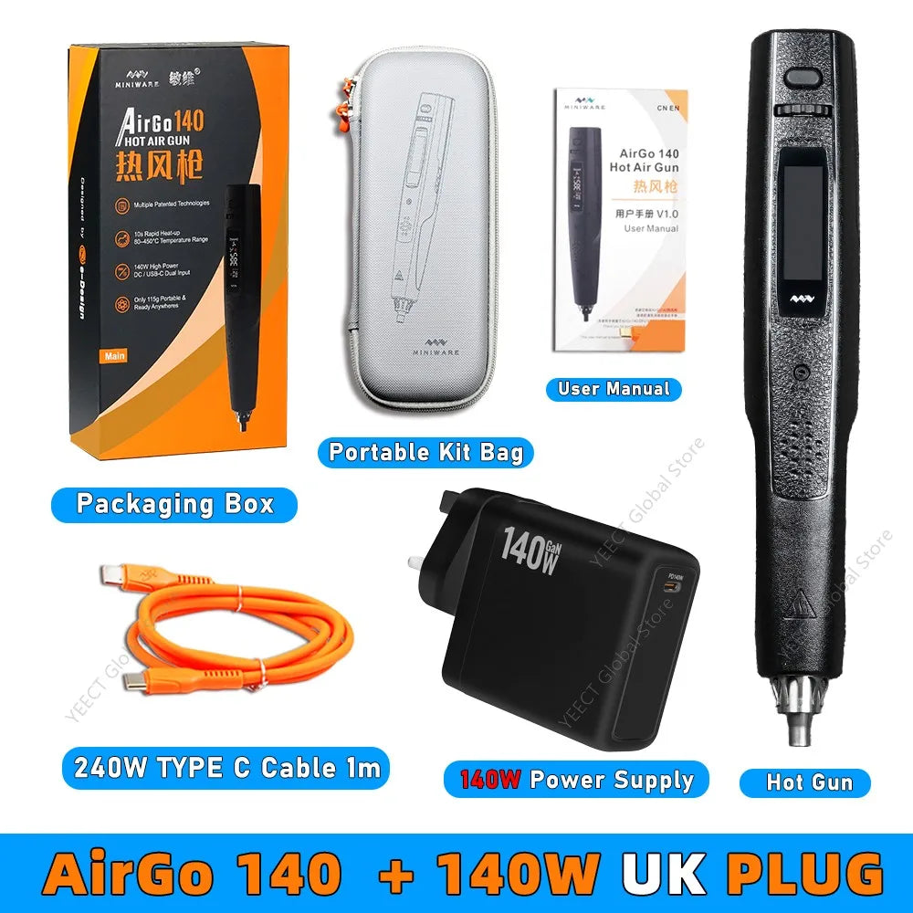 MINIWARE AirGo 140 Portable Hot Air Gun 140W PD3.1 USB-C Electric Heat Gun 115g Compact For Phone Repair BGA Desoldering