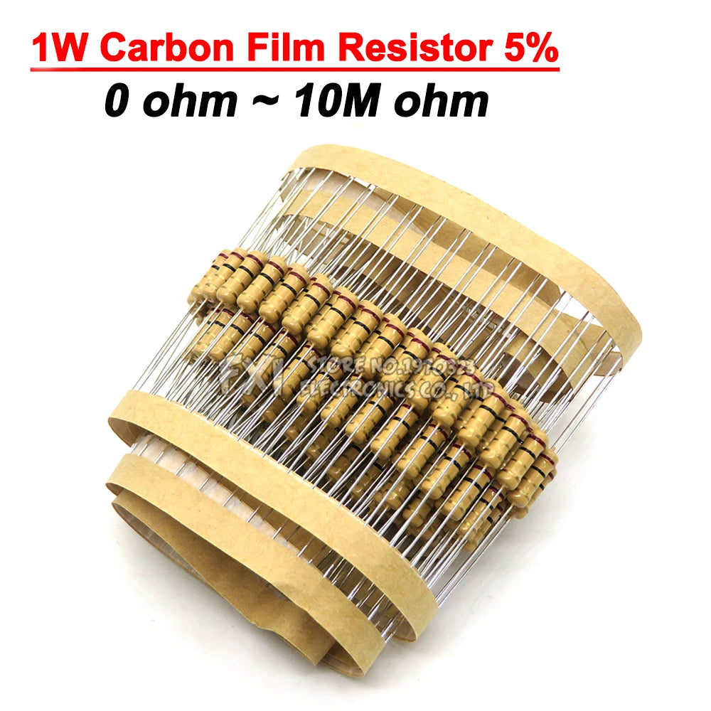 20PCS 1W Carbon Film Resistors 5% 1R-10M 10R 47R 100R 220R 1K 10K 4K7 100K 560K 1M 3M3 ohm ibuw Color Ring Resistance 200K