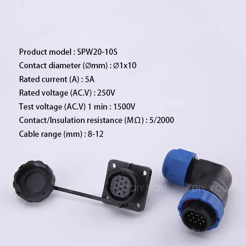 SP20 IP68 Waterproof Quick Connector Socket Multipole Plug Dustproof Right angle Square Industrial Aviation 1-14Pin Connectors