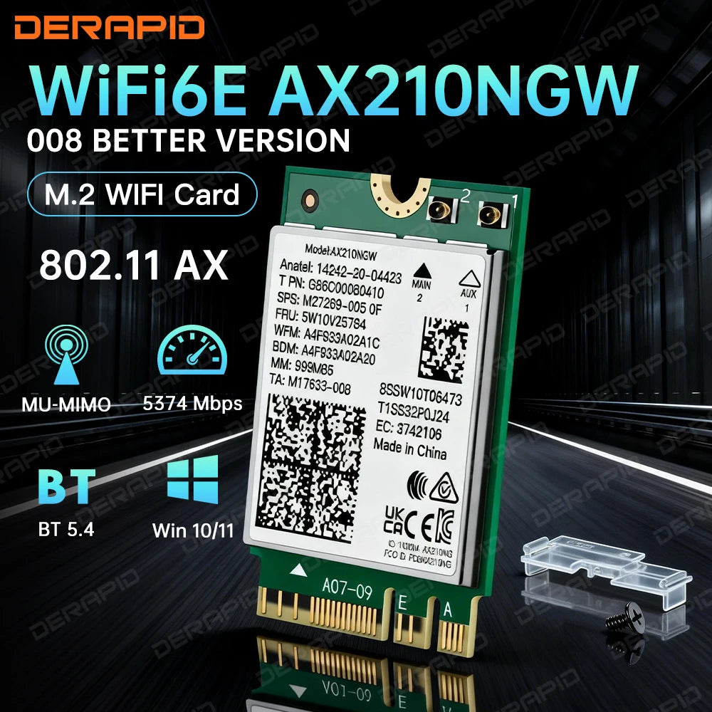 Tri Band WiFi6E AX210NGW 5400Mbps Bluetooth 5.4 802.11AX Wireless Wi-Fi 6E AX210 For Intel AX210NGW M.2 NGFF WiFi Card Win10/11