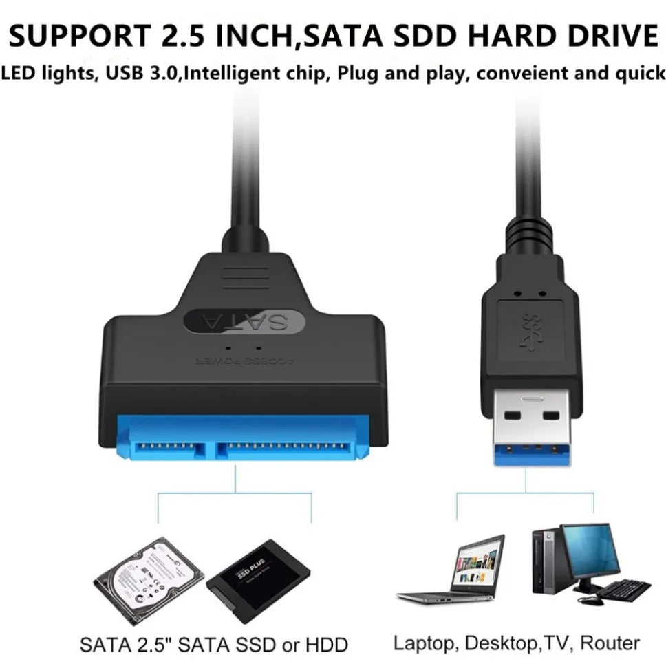 USB SATA 3 Cable Sata To USB 3.0 / 2.0 Adapter Support 2.5Inch External SSD HDD Hard Drive UP To 6 Gbps 22 Pin Sata III Cable