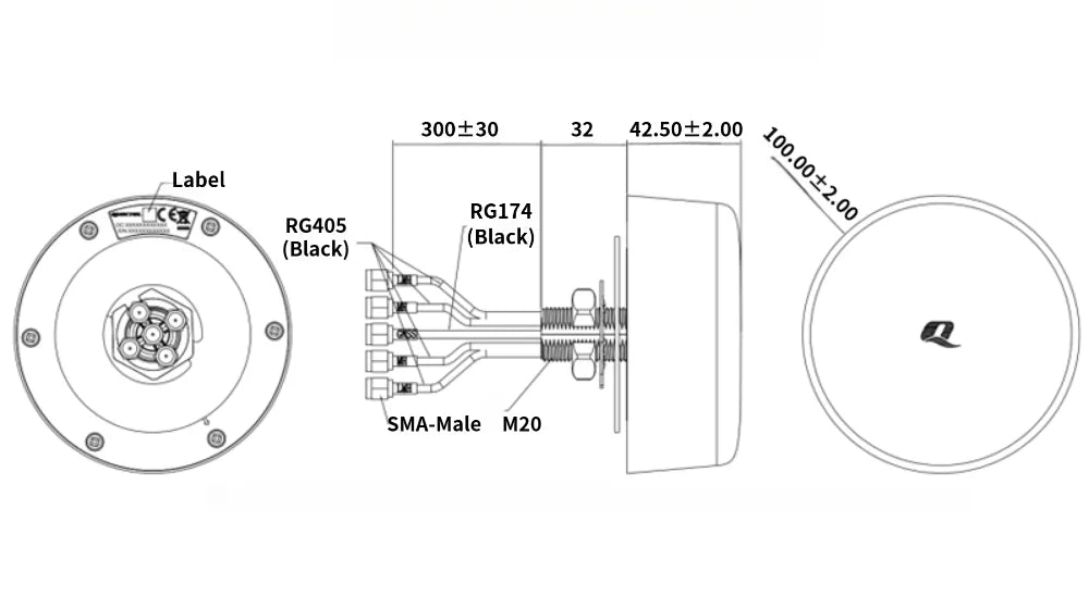 Quectel Multi-Band High-Gain 5G/GNSS Positioning 5-in-1 Combination Antenna 4G LTE MIMO GPS Dual-Band Antenna SMA 300mm Cable