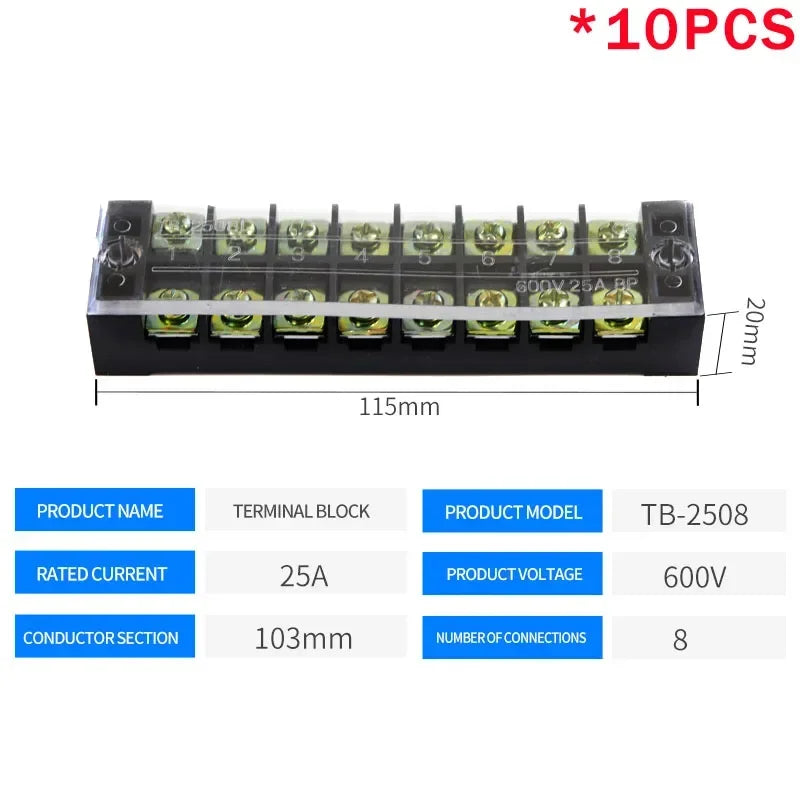 10PCS TB-1503/TB-1506 15A TB-2503/TB2506 600V 15A Dual Row Strip Screw Terminal Block wire Fixed Wiring Board connector