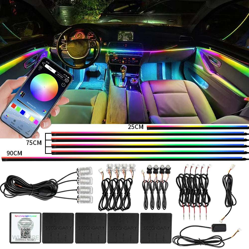 Symphony Car Ambient Lights Kit 18 in 1 LED Interior RGB APP Control Acrylic Guide Strip Light Auto Atmosphere Lamp