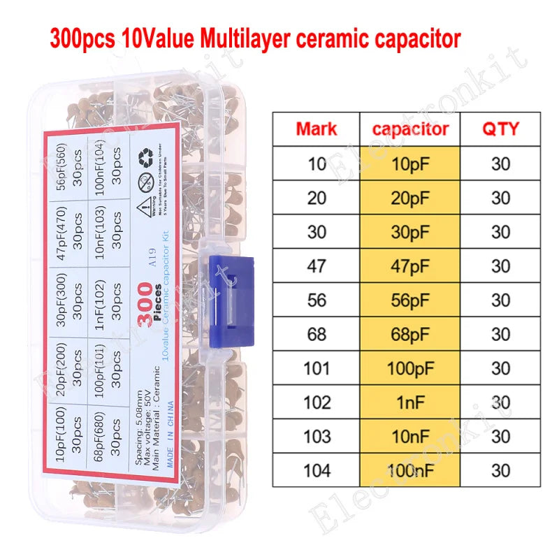 50V 10pF~10uF Multilayer Ceramic Capacitor Assorted kit Pin=5.08mm