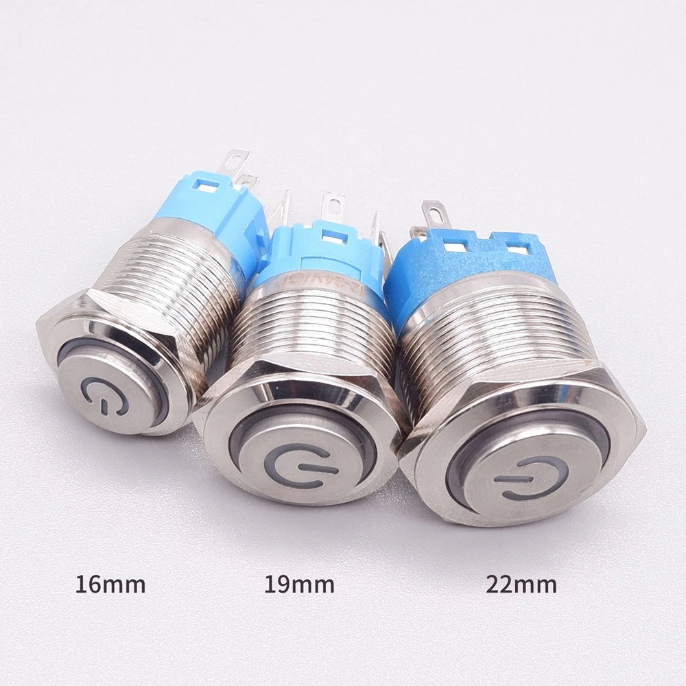 16mm 19mm 22mm Metal Power Supply Switch Push Button PC Pulsador Car Engine Backlit 3v 6v 12v 24v 220v Momentary Start Stop LED