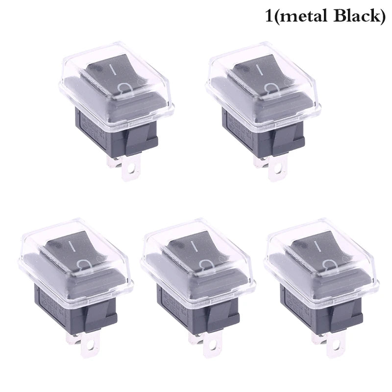 5Pcs Black Push Button Mini Switch 2Pin Snap-in On/Off Rocker Switch With Waterproof Cover