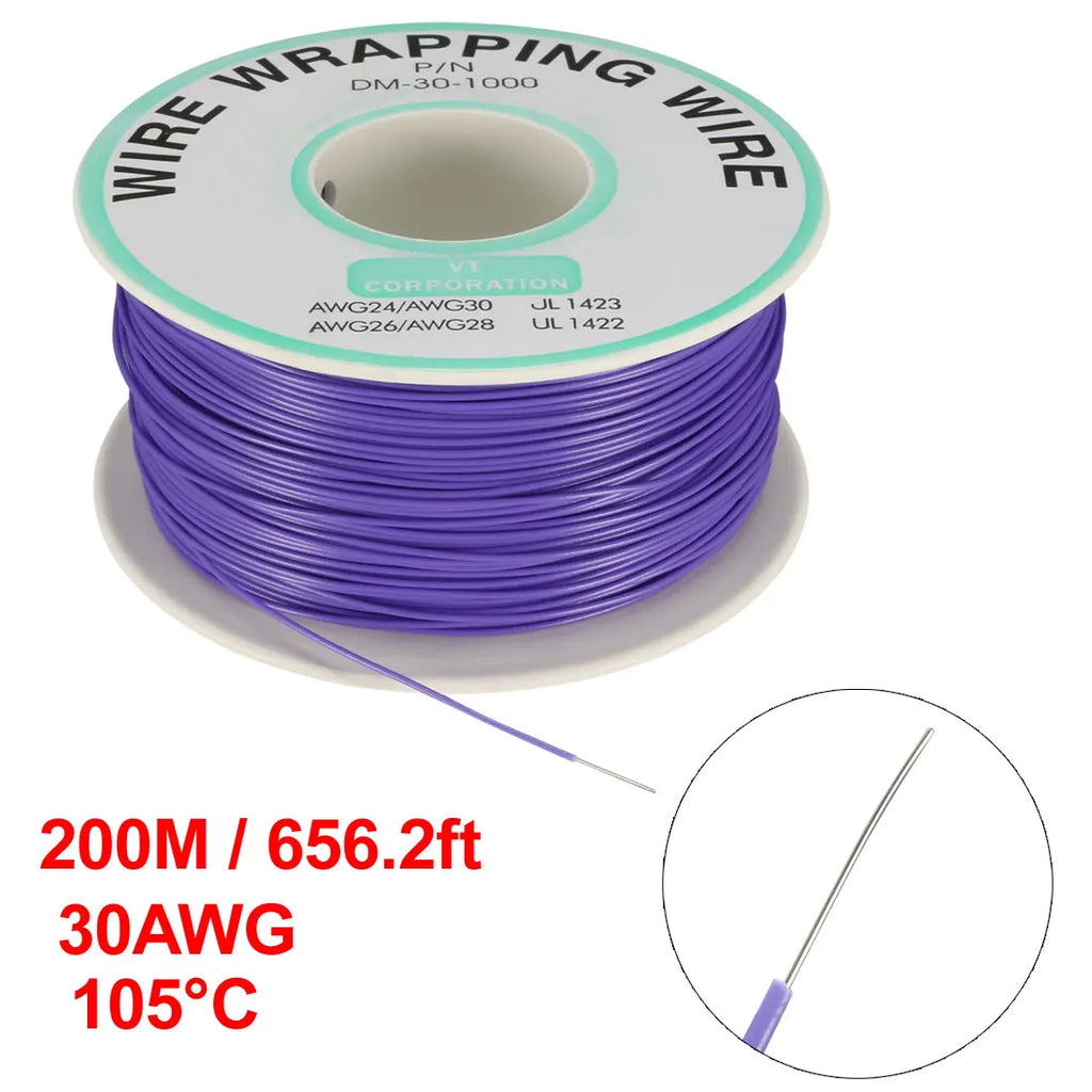 0.58mm Wire OD 200M 250M Electrical Wire Wrapping Wire Tin Plated Copper Wire PCB Solder Cable P/N DM-30-1000 30 AWG for Laptop