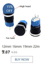 1pc 16mm 19mm 22mm Waterproof Metal Latching Emergency STOP Mushroom Push Button Switch Button Switch Knob Rotary Switch