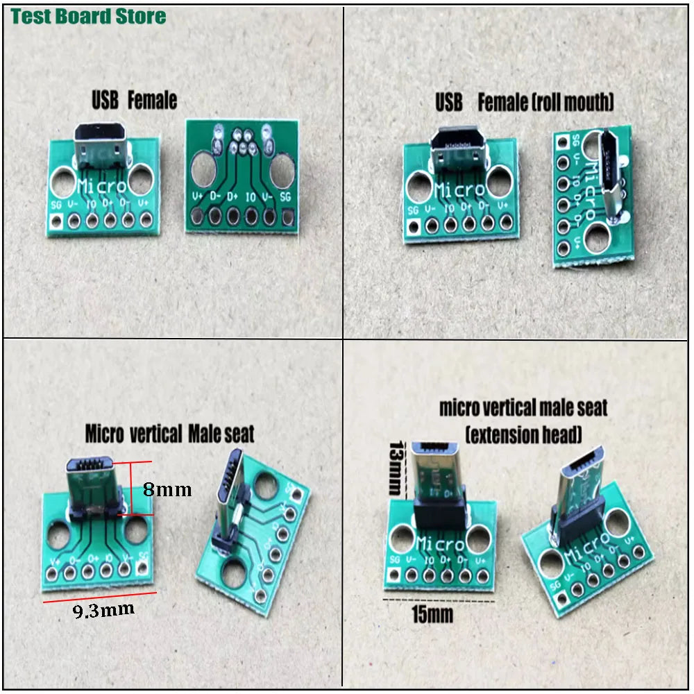 1Pce Vertical USB Micro USB 2.0 Male Lengthen Head Connector PCB Converter Adapter Breakout Board 180 Degree Vertical WP-110