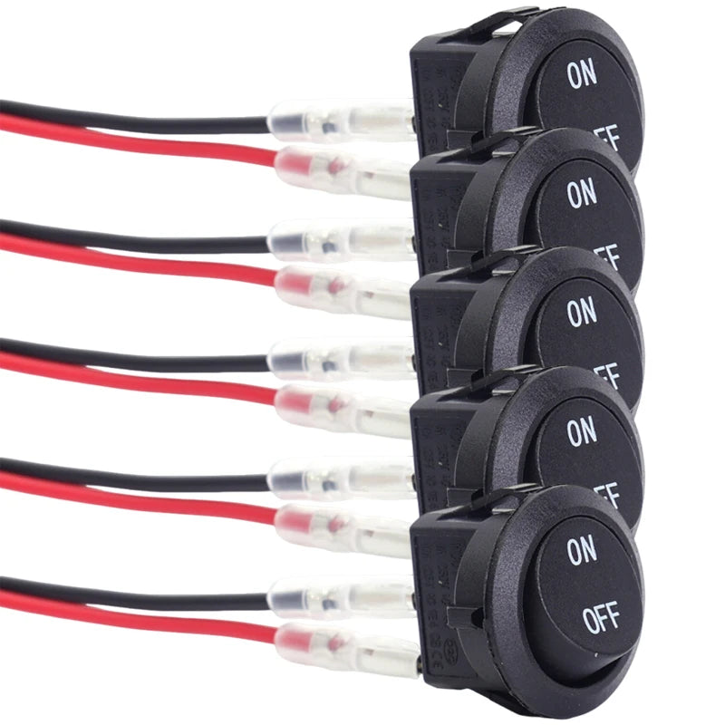 1/5/10/20pcs Motorcycle Mini Round Rocker Switch 12 Volt on/Off Toggle Switch 15cm Pre-Wired Auto Marine Electrical Switch