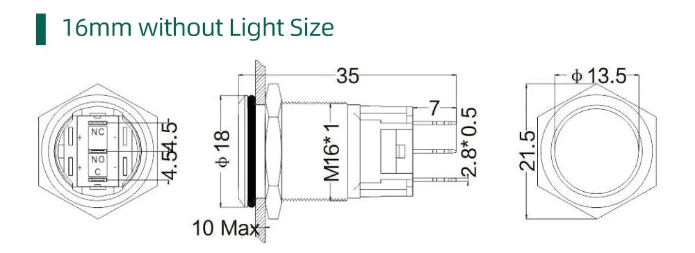 12/16mm Flat LED Illuminated Reset Latching Ring LED Metal Push Button Switch Waterproof On Off with Power Symbol