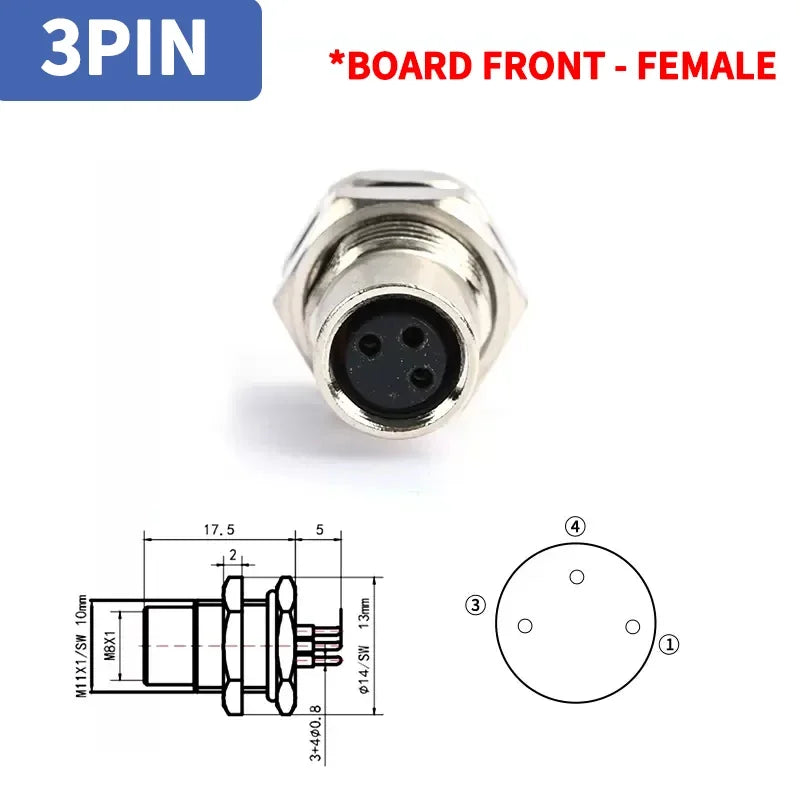 M8 A-Coded Sensor Connector – Panel Back Mount Waterproof Flange Socket & Plug, 3/4/5 Pin Male & Female Threaded Coupling