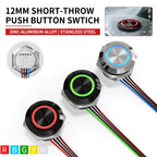 12mm Mini Metal LED Push Button Switch IP67 Waterproof Momentary 5-12-24V Short Stroke Push Button with Quick Connect Terminals