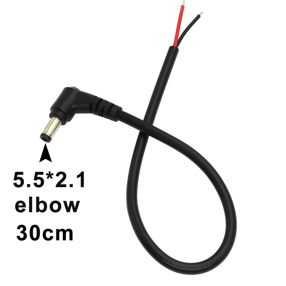 30cm DC Power Cord 5.5*2.1 / 5.5*2.5 Male Plug Connector Charging Cable 90 Degree Right Angle Adapter Power Extension Cord DIY