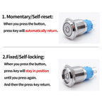 12/16/19/22mm Metal Push Button Switch Waterproof Momentary Latching  Power Switch No LED  Start Stop On/Off High Head Flat Head
