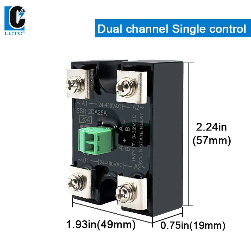 LCTC Solid State Relay SSR 10A 25A 40A DC To AC Single Phase Dual Channel Single Control Or Dual Channel Dual Contro 24-480VAC