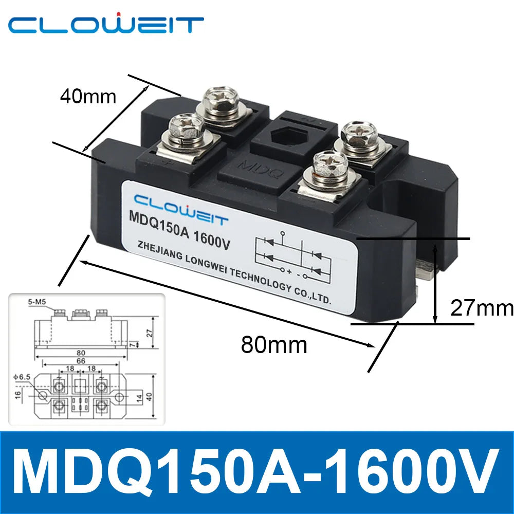 Volt Silicon Single 1 Phase Diode Metal Case Bridge Rectifier MDQ 100A Amp 1600V Single Phase Rectifier Bridge Module