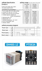OMCH DH48S-S SPDT Timer Relay with Base DC12V/24V AC110V/220V Models DH48S-1Z/2Z DH48S-11 DH48S-S-2Z for Electrical Engineering