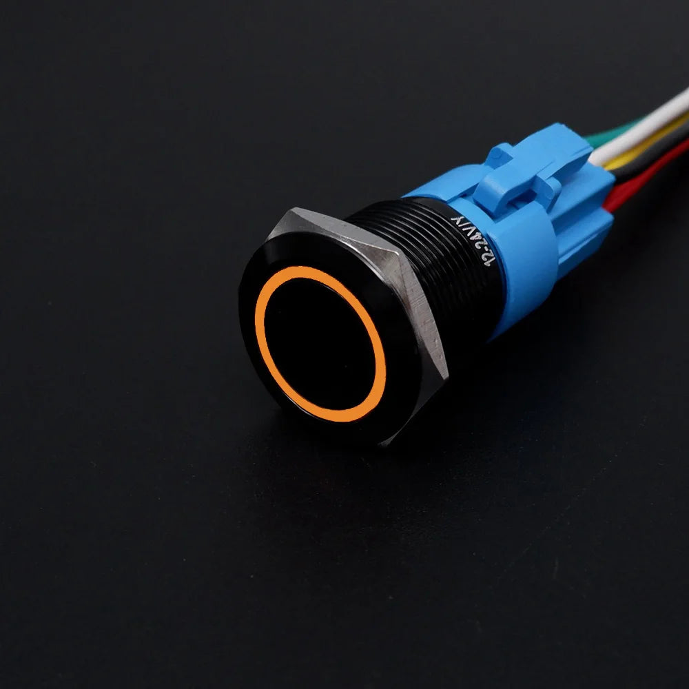16/19/22mm Metal Push Button On Off Switch LED Light Momentary Latching Waterproof Flat Circular Button Silver Black 6v 12v 220v