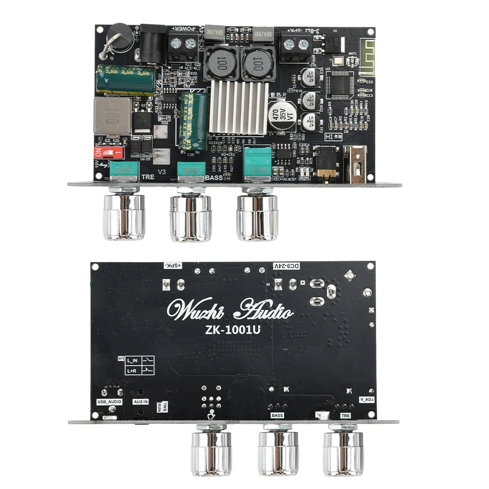 ZK-1001U TPA3116D2 Mono 100W Bluetooth 5.3 Amplifier Board 9-24V Boost AUX USB Bass Treble for DIY TWS Speaker
