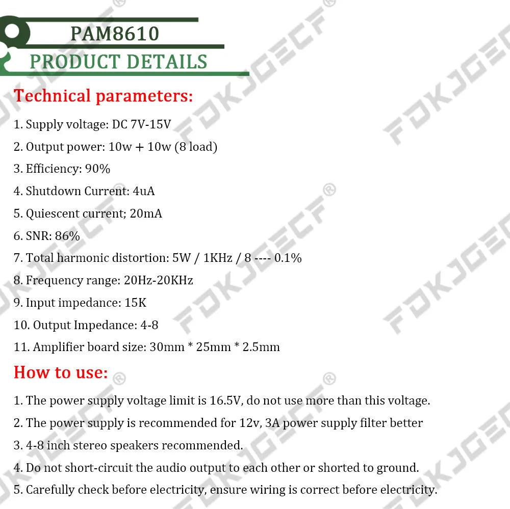 12V Mini Hi-Fi PAM8610 Audio Stereo Amplifier Board 2X10W Dual Channel D Class(High efficiency) Adjust the volume