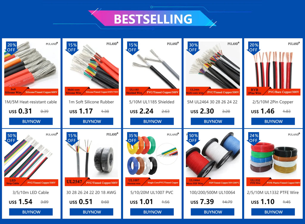 1M/5M Heat-resistant Cable 30 28 26 24 22 20 18 16 15 14 13 12 10 AWG Ultra Soft Silicone Wire High Temperature Flexible Copper