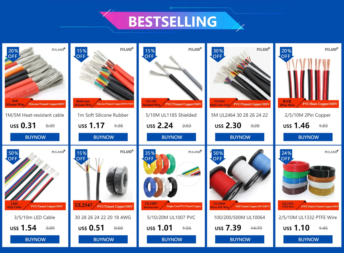 1M/5M Heat-resistant Cable 30 28 26 24 22 20 18 16 15 14 13 12 10 AWG Ultra Soft Silicone Wire High Temperature Flexible Copper