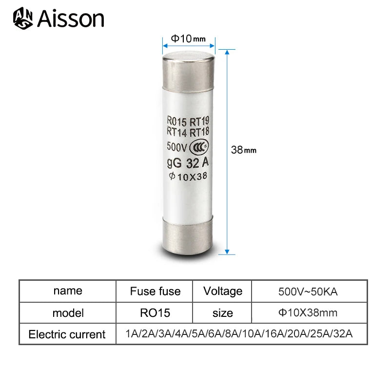 10Pcs 10*38 Fast Blow Ceramic Fuse 10x38mm 500V 1A 2A 3A 4A 5A 6A 8A 10A 16A 20A 25A 32A RO15 R015 RT19 RT14 RT18