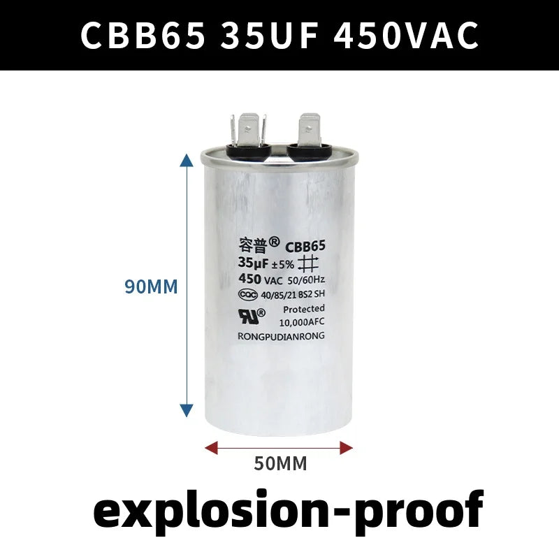 CBB65 450V Motor Capacitor Air Conditioner Compressor Start Capacitor 5uF 6uF 20uF 25uF 30uF 35uF 40uF 45uF 50uF 60uF 70uF