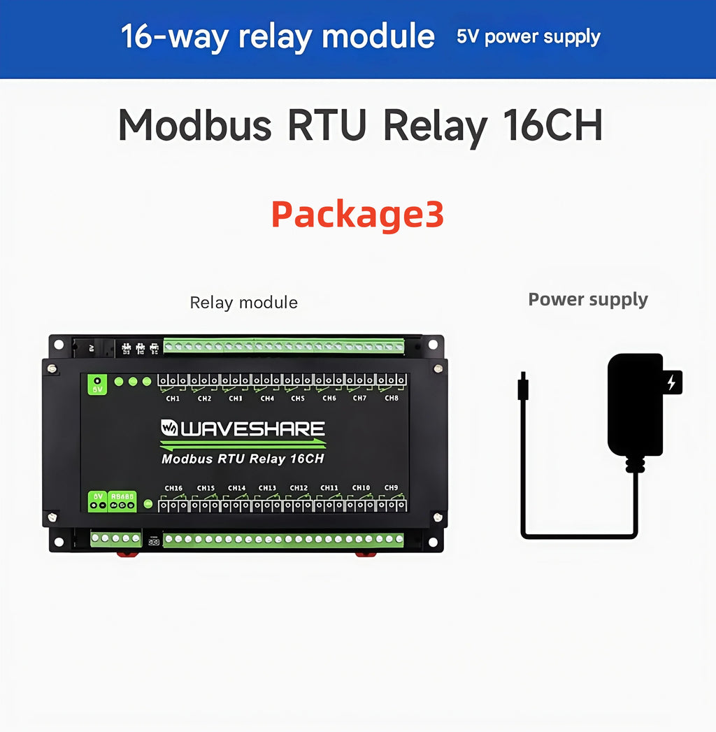 Waveshare Industrial Modbus RTU Relay Module with 8/16/32-channel RS485 interface and isolation
