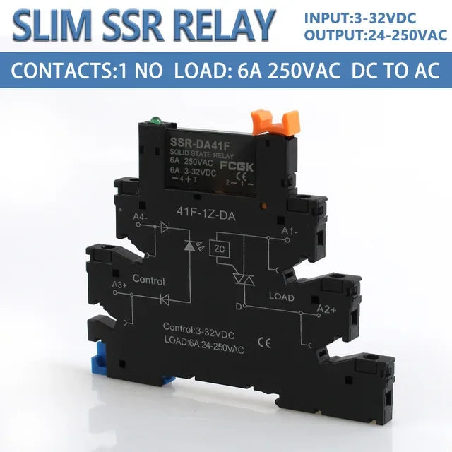 FCGK DC Control AC 6A Slim Interface Solid State Relay Module DIN SSR Slim Relay DC Control DC 41F-1Z-C2 SSR Relay DIN Rail