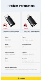 Essager USB C To Lightning Adapter PD 20W Fast Charging OTG USB Type C To Lighting For iPhone 15 14 11 XR Pro Max IOS Converter