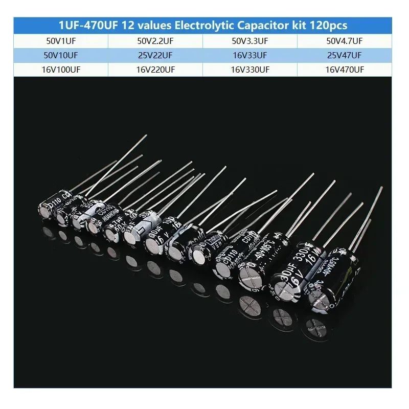 720pcs/set 1UF-470UF Electrolytic Capacitor Kit + 10Ω~1MΩ 1/4W Metal Film Resistor Assortment Set for DIY Electronic Repair