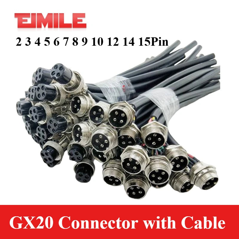 GX20 2 3 4 5 6 7 8 9 10 12 14 16Pin Connector with Cable GX20 Aviation Plug Socket w Wire 7-20A 250V Male Female Connection Line