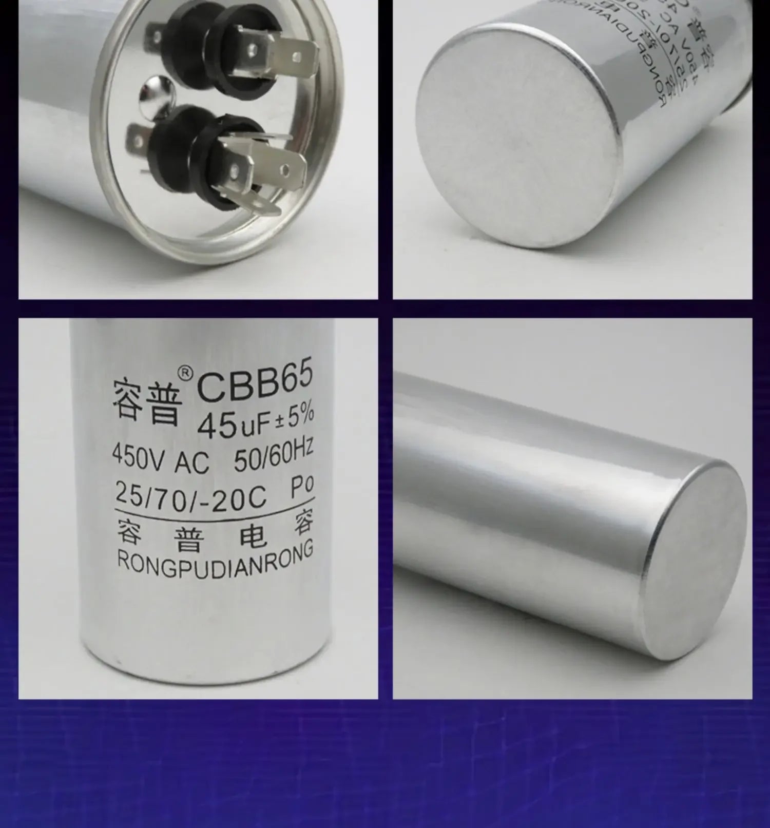 CBB65 450V AC Motor Capacitor Air Conditioner Compressor Start 5uF 6uF 20uF 25uF 30uF 35uF 40uF 45uF 50uF 60uF 70uF