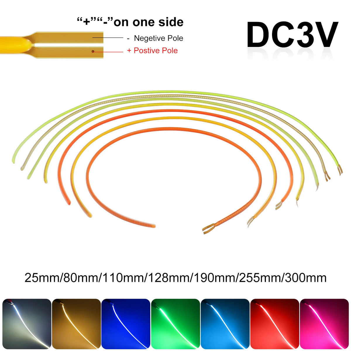 Free Cut Flexible COB LED Filament DC3V Edison Bulb Lamp Parts Diode Lighting 25mm-300mm Pink Red Ice-Blue 2700K +- On One Side
