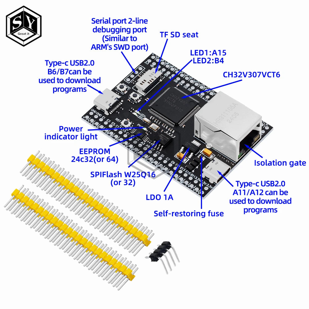 CH32V307VCT6 Development Board RISC-V Core Support RT-Thread Onboard 32-bit RISCV Controllers Support RT-Threads For Arduino
