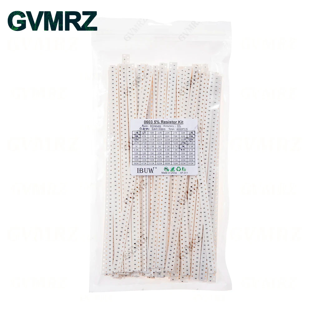 0201 0402 0603 0805 1206 1% 5% SMD Resistor Assorted Kit 1R-1M 10K 100K 1K 100R Resistance Set DIY