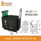 LANBOO High Current Car/Auto Relay 12V 24V 30A with 4PIN/5PIN Applications include lighting control and horn control.