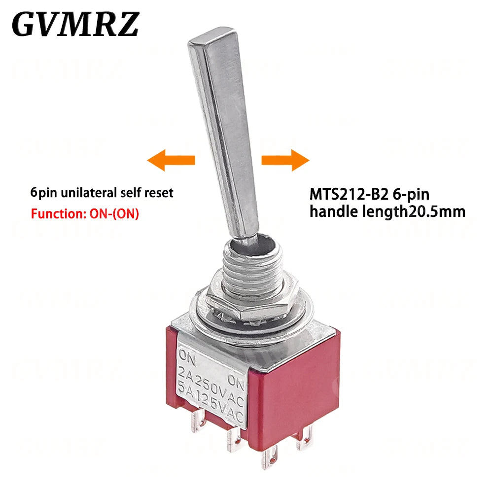 2PCS Flat Handle 6mm Panel Mount Mini Toggle Switch 3/6Pin 2/3 Positions ON OFF ON Locking Momentary RC Model Remote Controlller