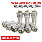 5/20 Sets GX16 Gold-Plated Connector - 2/3/4/5/6/7/8/9/10Pin Fixed & Butt Mobile Type Electric Cable Terminal (Male&Female)