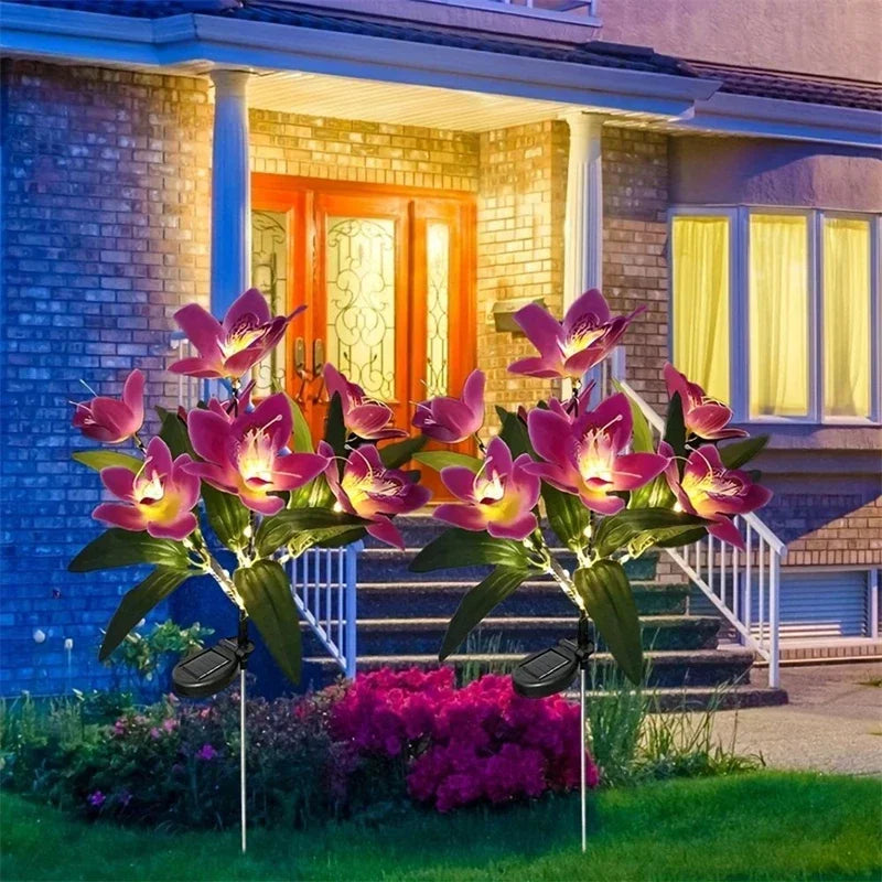 1pc Artificial Flower Lawn Lights, 7-head Solar Orchid Lights for Patio Yard Garden Christmas Decoration LED Solar Ground Lights