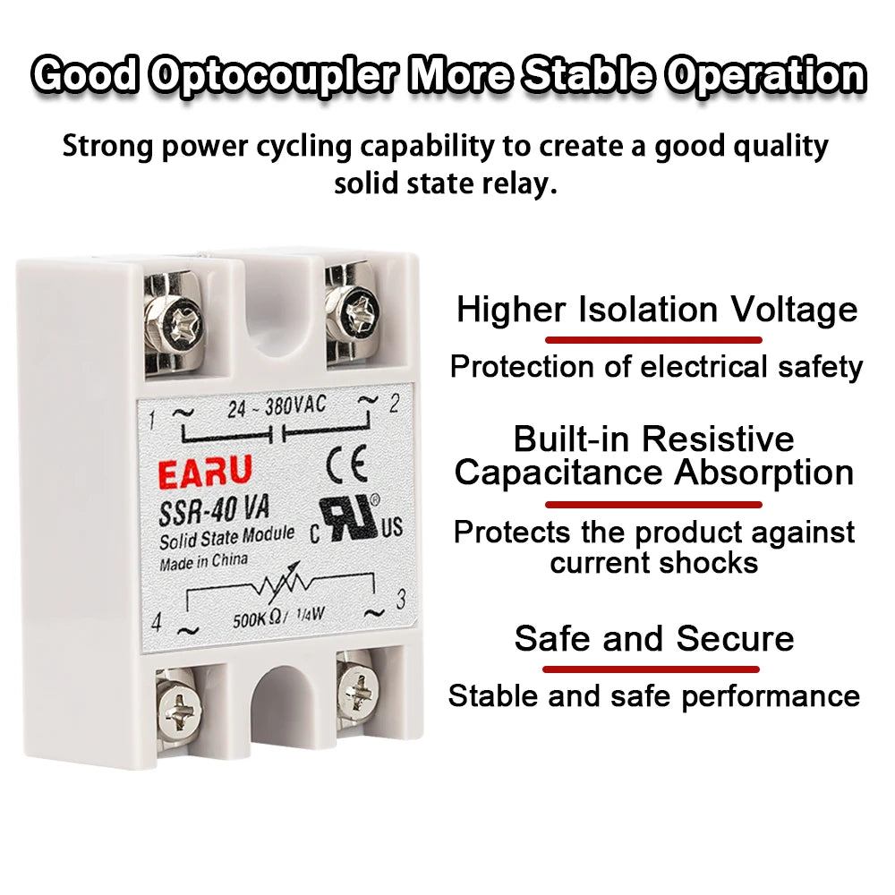 SSR-10VA SSR-25VA SSR-40VA SSR Solid State Relay Voltage Regulator AC24-380V Output+Potentiometer for PID Temperature Controller